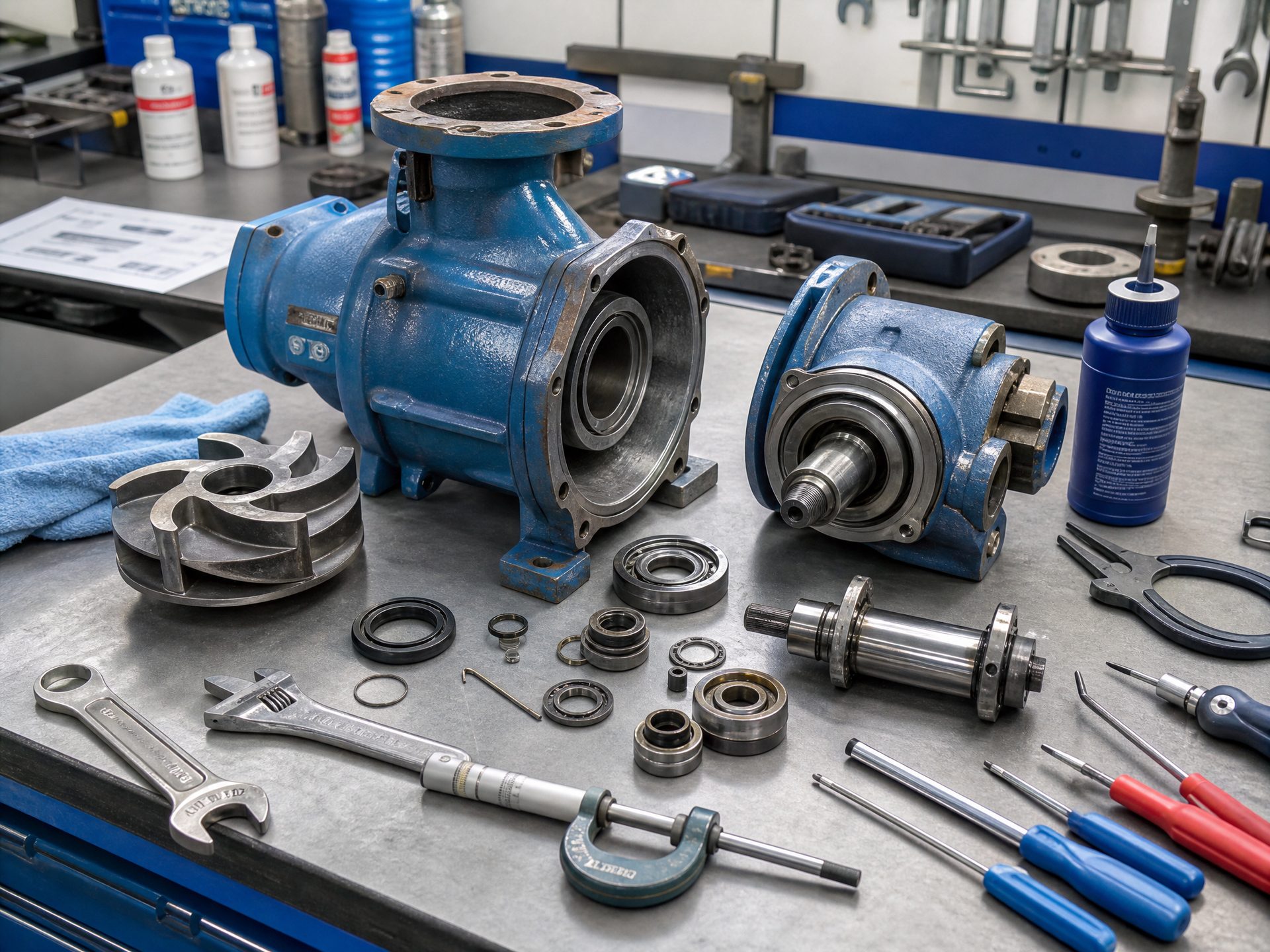 Professionelle Pumpenreparatur und Sanitärtechnik in der Werkstatt